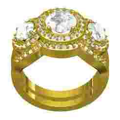 Triple Round Halo Engagement Ring with Band