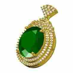 Unique Green Oval Stone Double Halo Pendant