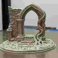 Ruined Gothic Archway with Tree Roots – 3D Printable Diorama Terrain