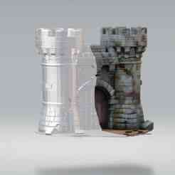 façade of a fortified gate in medieval style, composed of a robust and symmetrical stone structure.