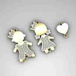 Gold Kids Pendant diamond Set Boy and Girl Crown Charms  Heart