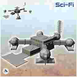 Large futuristic base with four corner domes and landing platform (28) - Future Sci-Fi SF Post apocalyptic Tabletop Scifi