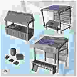 Set of three wooden sales stands (1) - Pirate Jungle Island Beach Piracy Caribbean Medieval