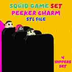 squid game cute set peeker charms (hippers) set for smartphone and kindle 4 pieces