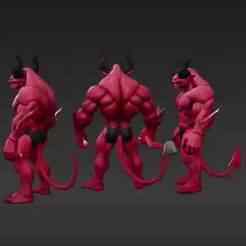 Demonic Fiend 3D Print Model - Fantasy Game Monster Figure STL - Crimson Horned Beast