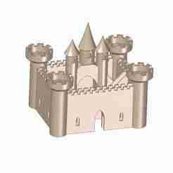 Medieval castle with battlemented turrets and turrets with conical roofs