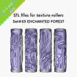 STL Texture Mini Rollers for clay, Enchanted Forest, mushrooms, trees, roots, fairy tale, set of files for 3D printing, Set #45