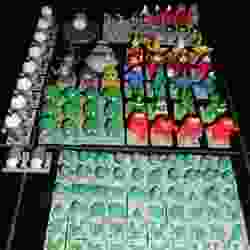 All cardboard counters of the boardgame "The awful green things from outerspace" as 3D figures